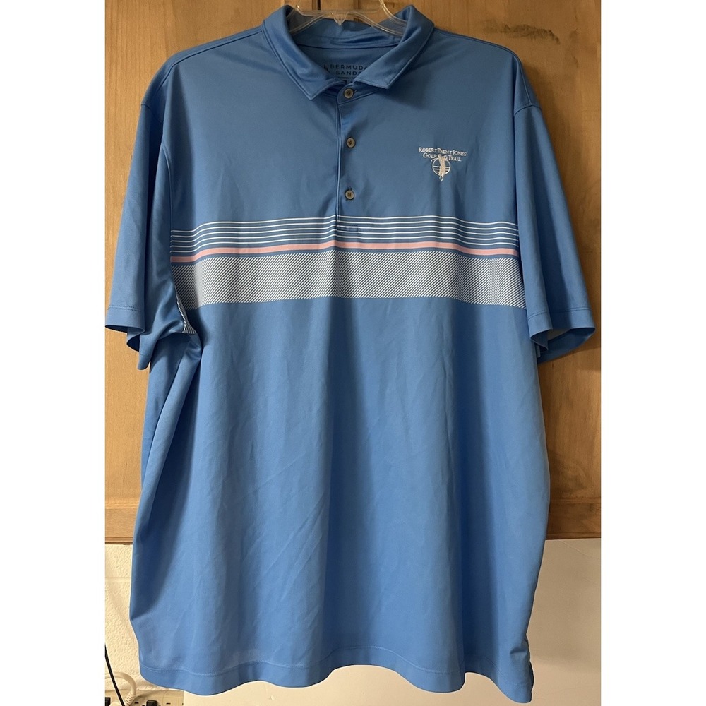 Robert Trent Jones‎ Bermuda Sands SS Golf Polo 2XL Blue/Pink White Strip